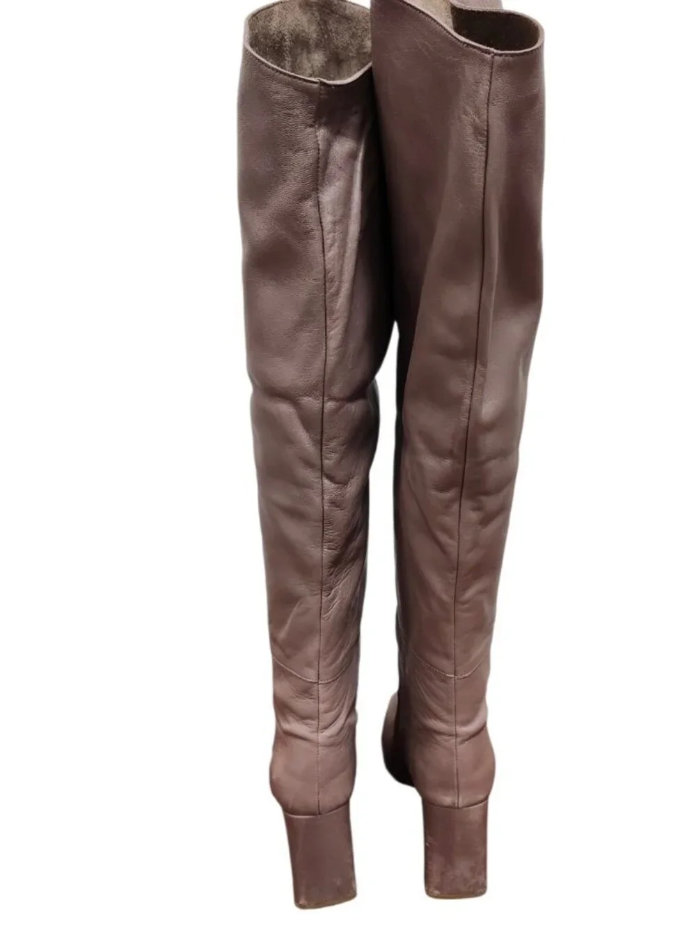 Stuart Weitzman Brown Leather Suede Cuff Knee High Boots Block Heel Size 9 Spain